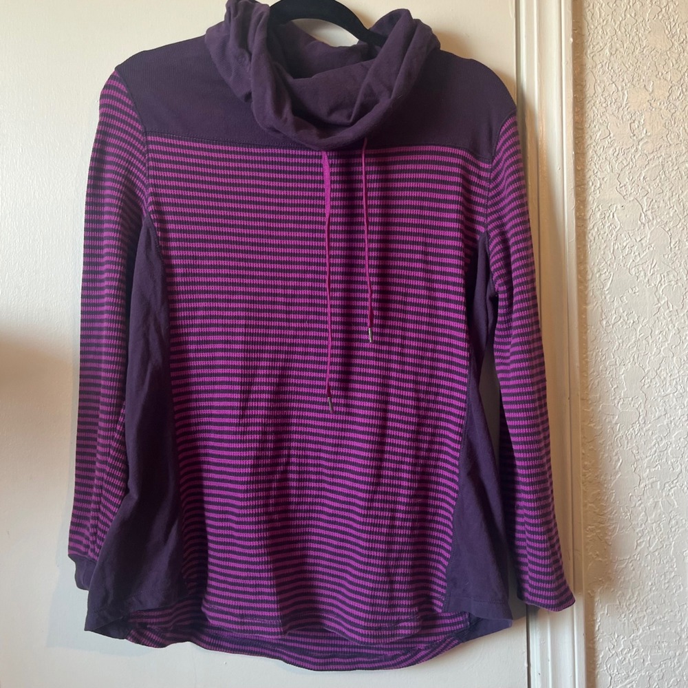 Purple Striped Cowl Neck Pullover Long Sleeve Active Top SKU 3572